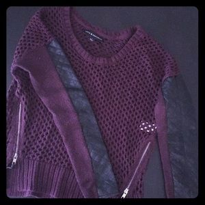 Dark burgundy, leather accented sleeves, dual zips